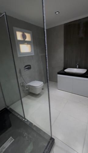 a bathroom with a toilet and a sink at Port Said Luxury Marina Stay in Port Said