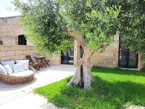 a tree in a yard with a couch next to a building at Il Baglio sull'Acqua in Favignana