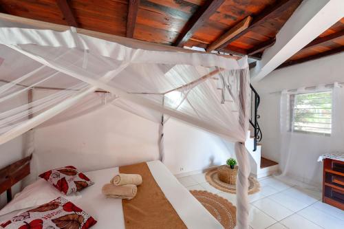a bedroom with a bed with a mosquito net at A casa di Giorgia lodge Nosy be Andilana in Nosy Be