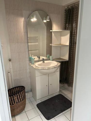 une salle de bain avec un lavabo et un miroir dans l'établissement 32 Centre ville - Drouaise - 4 couchages, à Chartres