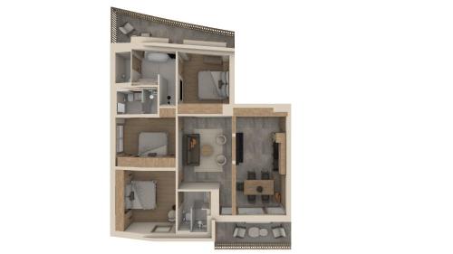 a rendering of a floor plan at Sandhof Apartments in Lech am Arlberg