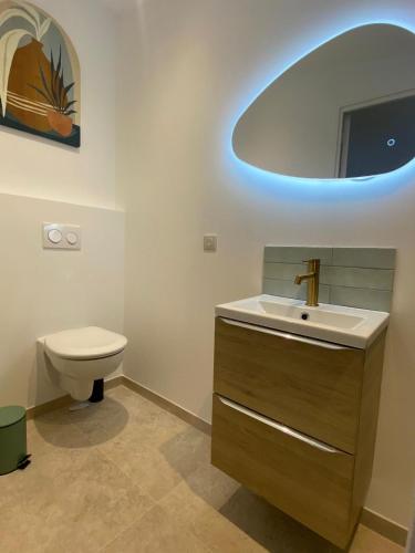 une salle de bain avec un lavabo et des toilettes dans l'établissement Petit havre de paix, à Rouen