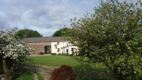 a white house with a yard with trees at Rectory Farm in Haverfordwest