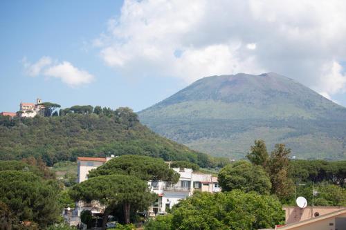 a mountain in the distance with houses and trees at Tra il Vesuvio e il Mare Apartment in Torre del Greco