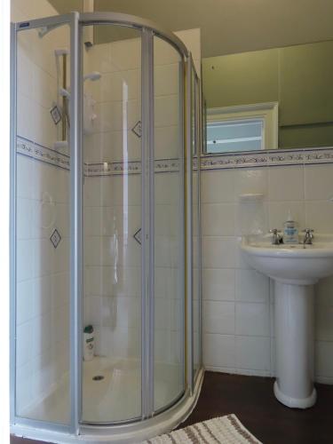 a bathroom with a shower and a sink at 7 Houses Armagh City in Armagh