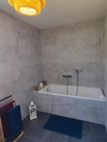 une salle de bain avec baignoire dans une chambre dans l'établissement House in Gard, à Saint-Gervasy