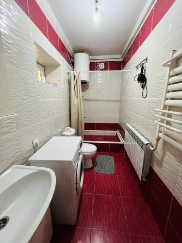 a bathroom with a white sink and a toilet at DADOW Guesthouse in Naryn