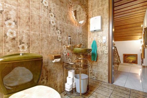 a bathroom with a green toilet and a sink at Villa Galerie in Hohenwart