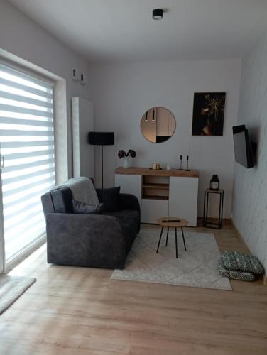 a living room with a couch and a table at Apartament noclegi in Sandomierz
