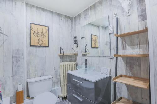 une salle de bain avec toilettes et lavabo dans l'établissement United Colors Of Clermont, à Clermont-Ferrand