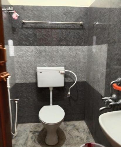 a bathroom with a toilet and a sink at Royal Peters Holiday Homes, Main Falls, Coutralam in Kuttālam