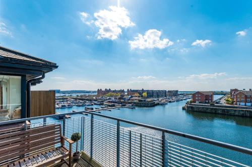 a view of a river from a balcony at Waterfront Penthouse with Balcony & Parking in Liverpool
