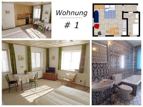 a collage of four pictures of a room at Appartementhaus Fischer in Lindau