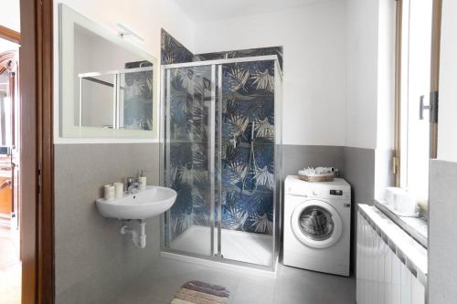 Un baño con lavabo y lavadora. en Lago 2, en Oggebio
