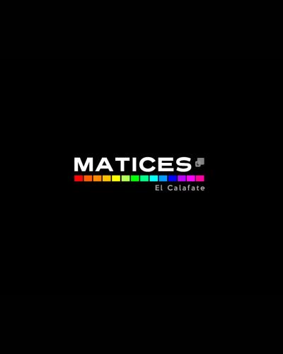 a black background with a multicolored logo on it at Matices Hostel Centro in El Calafate