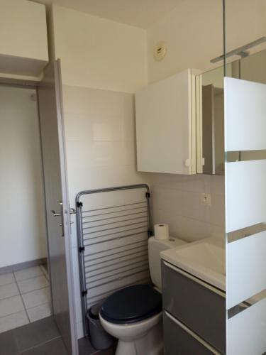 une salle de bain avec toilettes et lavabo dans l'établissement Studio terrasse calme à La Rochelle, à La Rochelle