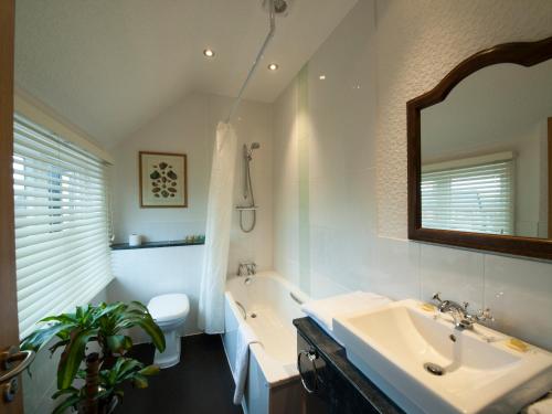 a bathroom with a sink and a toilet and a mirror at Brambletye Hotel in Forest Row