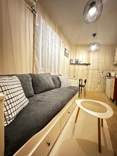 een woonkamer met een bank en een tafel bij Apartman Petar - Portonovi Đenovići in Ðenovići