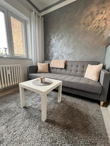 a living room with a couch and a coffee table at Luxusní apartmán v blízkosti centra města,Wifi, Netxlix in Hradec Králové