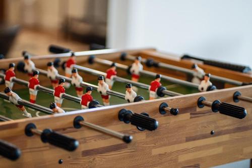 a group of toy men on a chess board at Hudson House in Newburgh