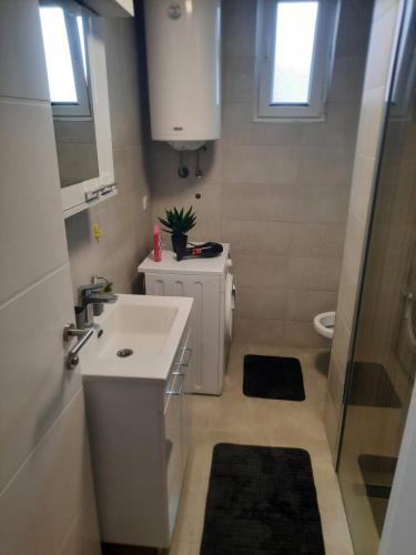Un baño pequeño con lavabo e inodoro. en Zmaj lux, en Mladenovac