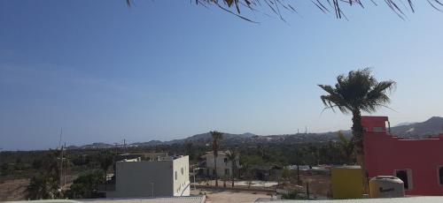 a view of a city with a palm tree and buildings at Posada Nomad in San José del Cabo