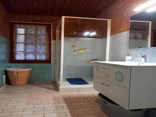 une salle de bain avec une douche, un lavabo et une baignoire dans l'établissement Holiday Home in La Chapelle with Garden, cleaning included, à La Chapelle-aux-Bois