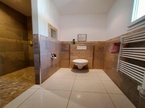 une salle de bain avec toilettes et douche dans l'établissement Villa in Var with Hill Views & Pool, cleaning included, à Montauroux