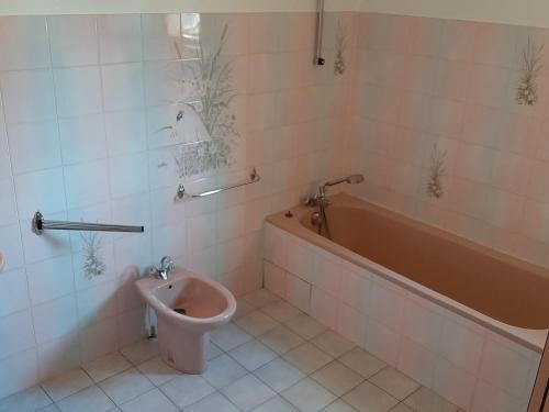une salle de bain avec toilettes et baignoire dans l'établissement Maison Landaise avec Jardin, 4 Ch, Proche Plages et Golf à Seignosse - FR-1-239-600, à Seignosse