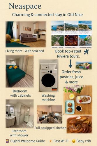 un collage de photos d'une cuisine et d'un salon dans l'établissement Romantique - NeaSpace Vieux Nice, à Nice