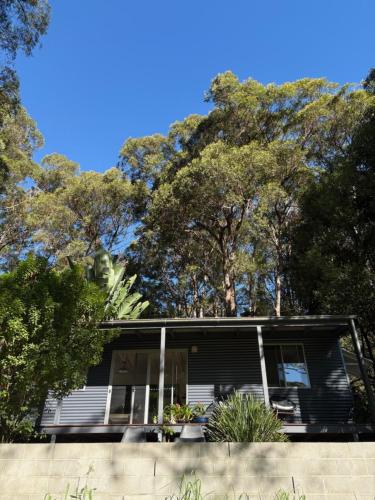 a black house with trees in the background at Studio 59 - Byron Hinterland. in Myocum