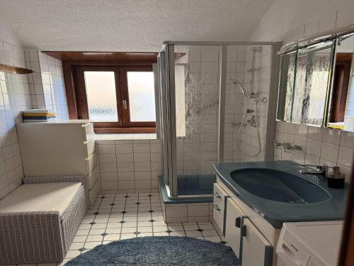 フューゲンにあるApartment in Fügen near Spieljoch Cable Carの洗面台とシャワー付きのバスルーム