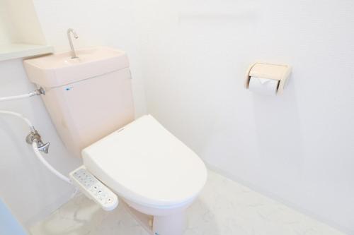 a white bathroom with a toilet and a sink at Residence Hotel KABUTO in Sapporo