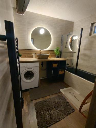 une salle de bain avec un lavabo et une machine à laver dans l'établissement La Maison des Roches' Casteaux, à Entrecasteaux