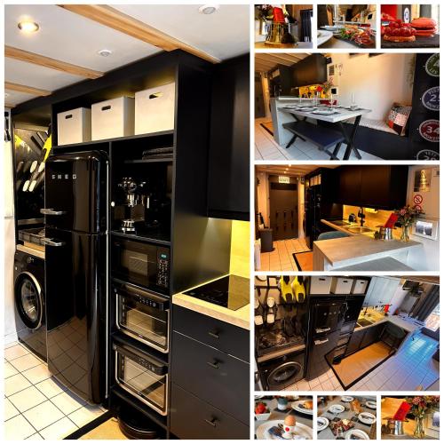 un collage de photos d'une cuisine avec des appareils électroménagers dans l'établissement Entire Apartment in Morzine Ski In Ski Out Nyon, à Morzine