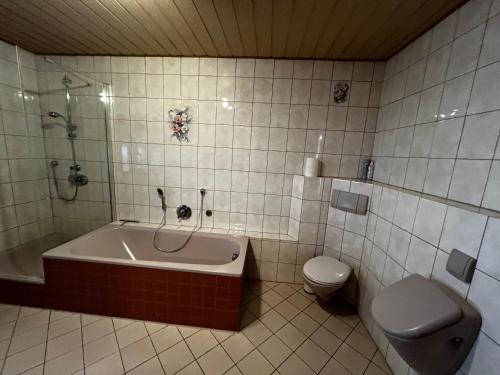 Koupelna v ubytování Pension mitten im Pfälzerwald