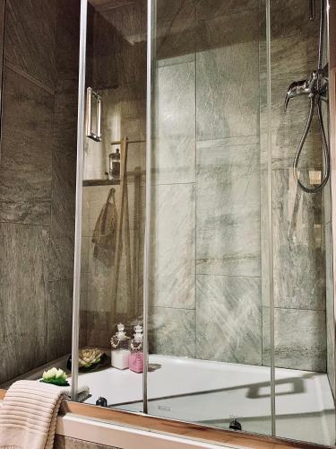 a bathroom with a shower with a bath tub at A casa dalla Tata B&B in Meina