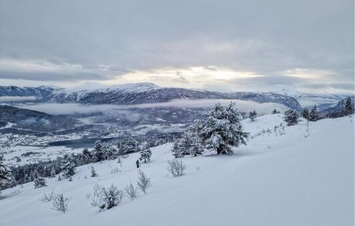 a snow covered mountain with a view of a valley at Nice Home In Hafslo With Wifi in Hafslo