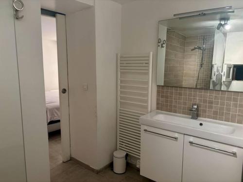 une salle de bain avec un lavabo et un miroir dans l'établissement Nice Signature Bellet, à Nice