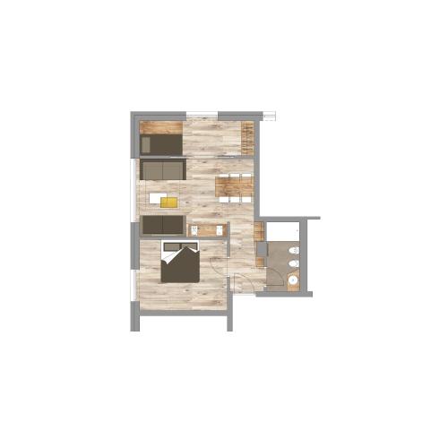 a floor plan of a house with wood at The Post Apartments in Dobbiaco