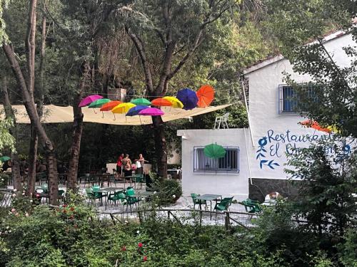 a group of umbrellas sitting on top of a building at El cortijo azul in Güéjar-Sierra