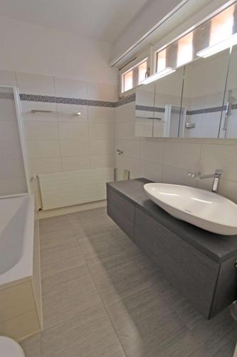 a bathroom with a sink and a mirror at Alle Vigne, 3 Stock by HolAp SA in Ascona