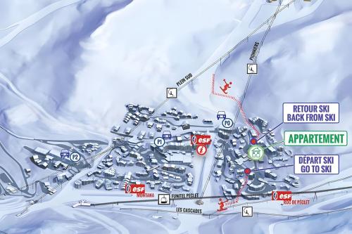 a map of a ski resort with at APT confortable centre station face aux pistes de Val Thorens in Val Thorens