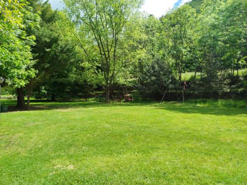 a large grassy yard with trees and a swing at Casa Bauxells in Sahorre