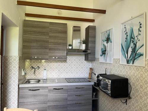 a kitchen with a sink and a microwave at La Scuna Guest House in Corniglia