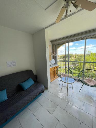 un salon avec un canapé et une table dans l'établissement Cap Confort, au Cap d'Agde