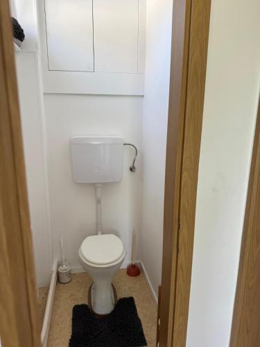 a small bathroom with a white toilet in a room at Chill & Relax Ferienhaus Breitenbrunn in Breitenbrunn