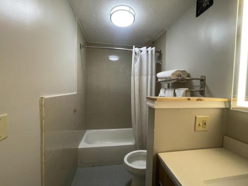 a bathroom with a toilet and a shower and a sink at Days Inn & Suites by Wyndham York in York