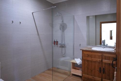 a bathroom with a shower and a sink at Monte de São Francisco Country House in Vale de Maceira