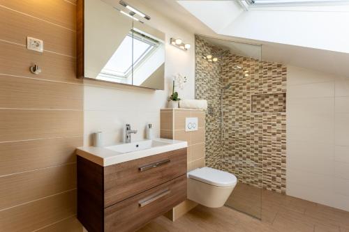 a bathroom with a sink and a toilet at Apartment in the Village in Petrovče